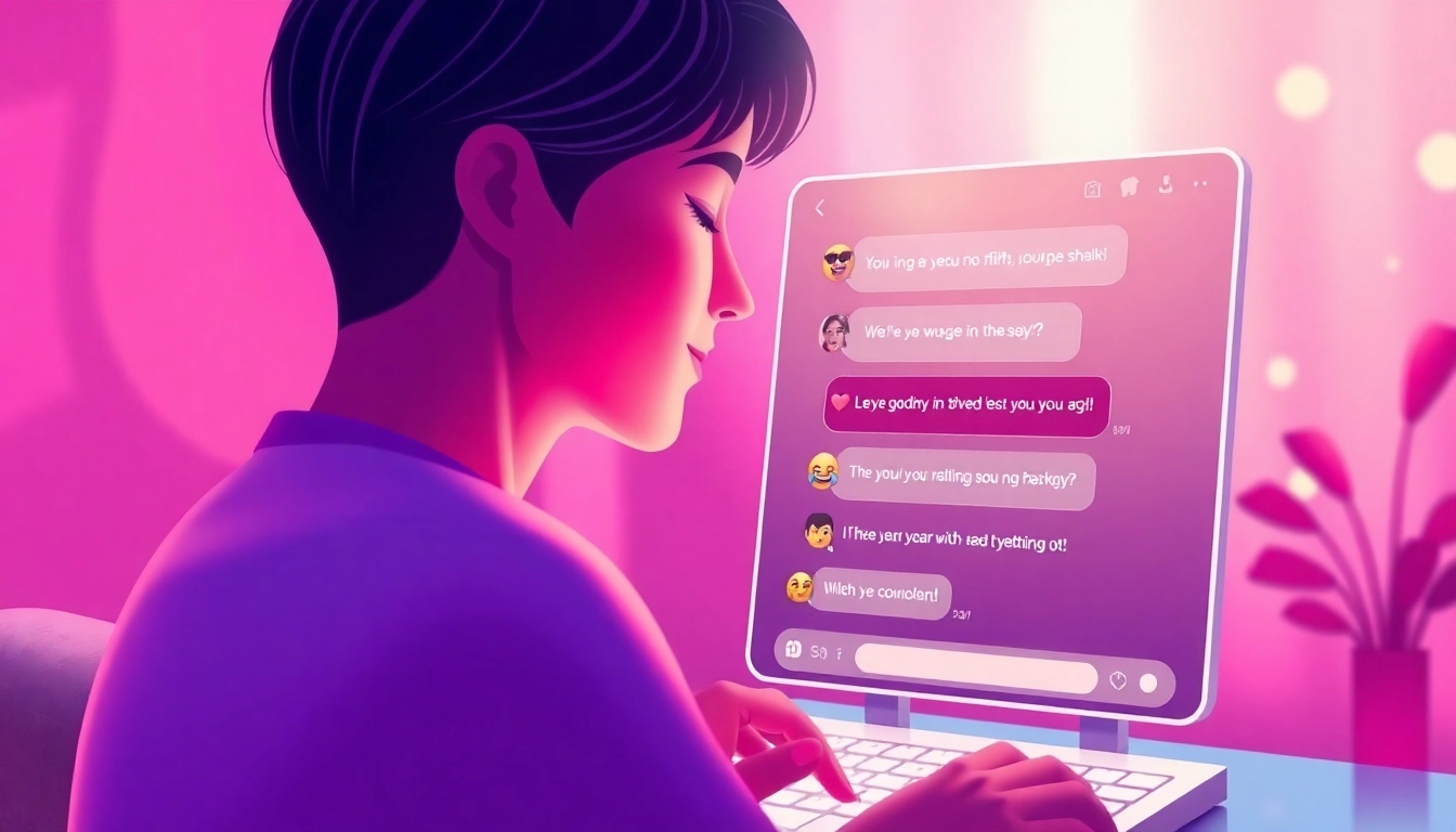Illustration of an AI chat interface with a romantic design and warm colors.