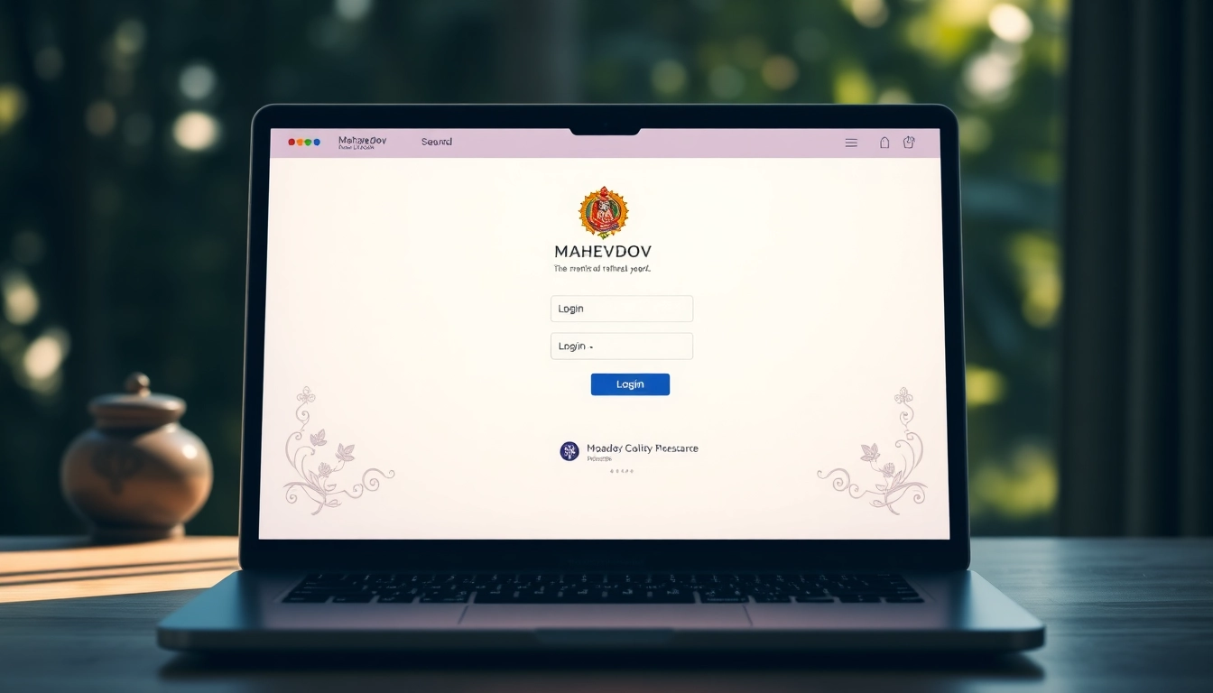 Guide users through Mahadev book login with a clear, streamlined interface on a laptop screen, highlighting secure access and simple navigation for online betting.