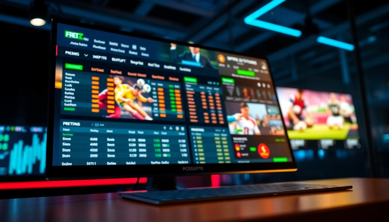 Digital sportsbook and casino interface with sports betting elements and vibrant colors