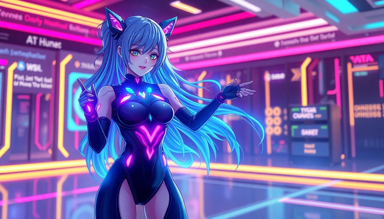 AI hentai generator showcasing a detailed anime character creation interface with vibrant colors and futuristic design for user immersion